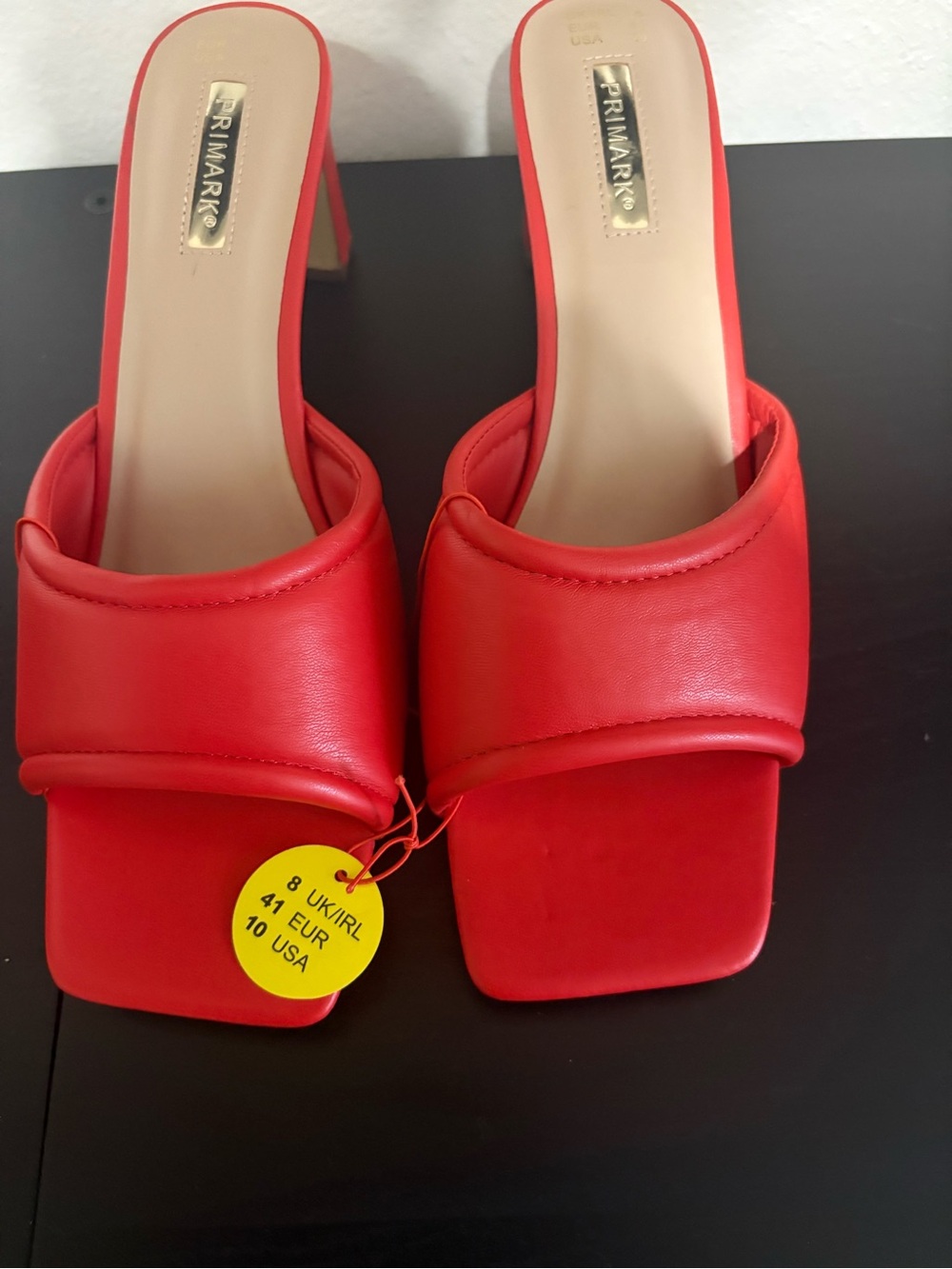 Primark Red Padded Square-Toe Slip-On Mules